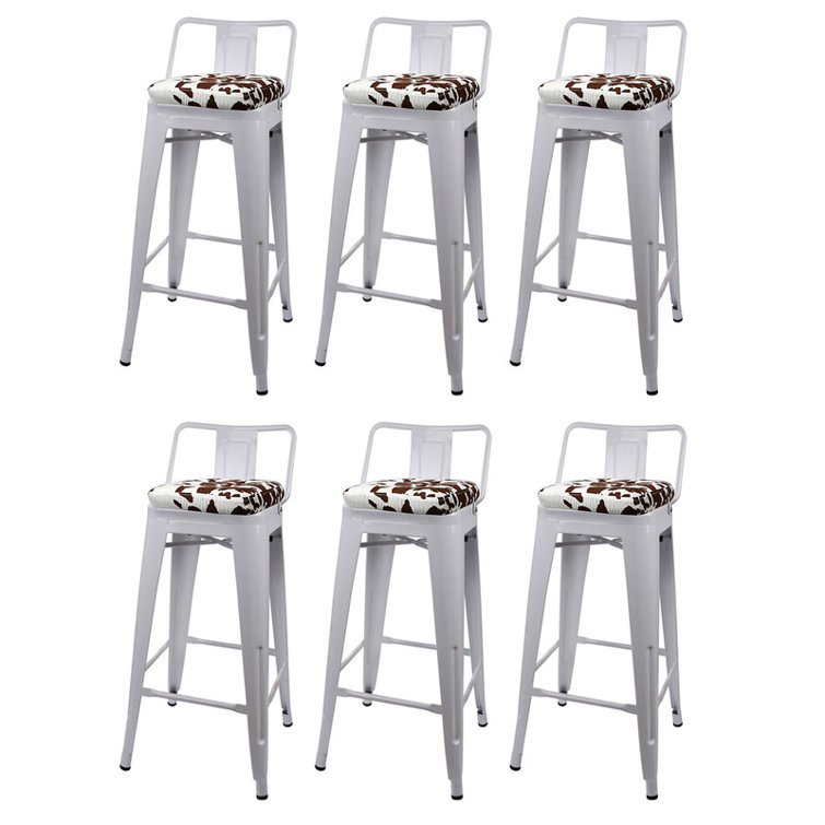 Trent Austin Design® 30Inch Brown Cow Seat White Metal Bar Stool, set